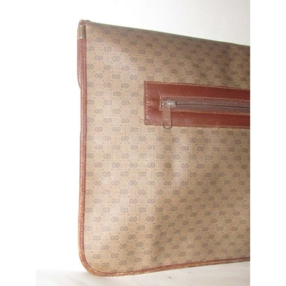 Gucci Vintage Brown Leather Envelope Clutch Small G Logo Print Coated Canvas - Picture 4 of 12